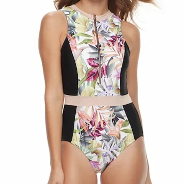 Zip Front Tummy Slimmer One-Piece Swimwear Women